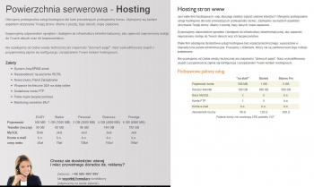 Porównanie treści opisującej usług hostingu.